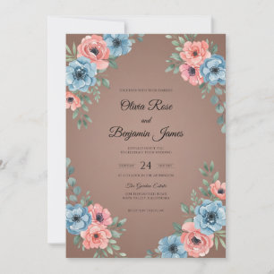 Taupe Cornflower Blossom Wedding Invitation