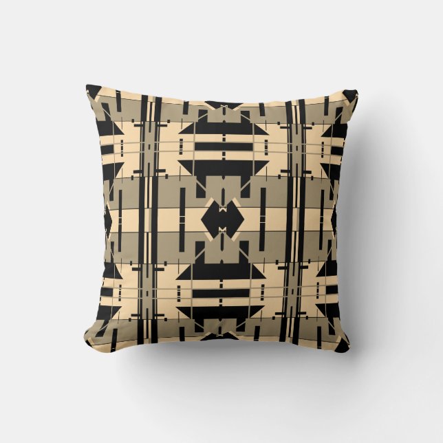 Taupe Cream Black Geometric Abstract Tile Design  Throw Pillow (Front)