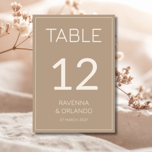 Taupe Cream Old Money Formal Wedding Table Number