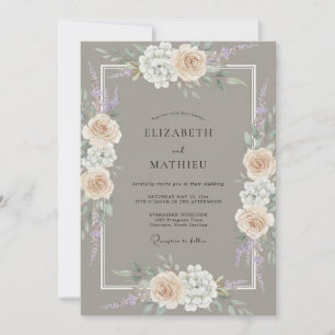 Taupe Cream Peony Wedding Invitation