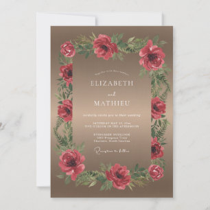 Taupe Crimson Poppy Wedding Invitation