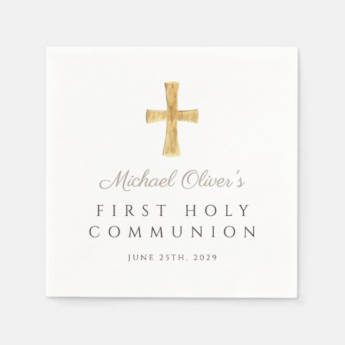 Taupe Cross Religious Boy First Holy Communion Napkins