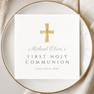 Taupe Cross Religious Boy First Holy Communion Napkins