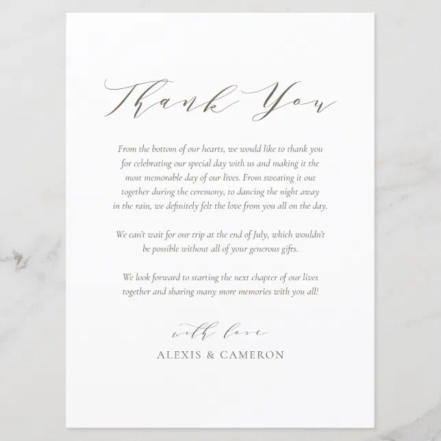 Taupe Dainty Script Wedding Thank You Card 