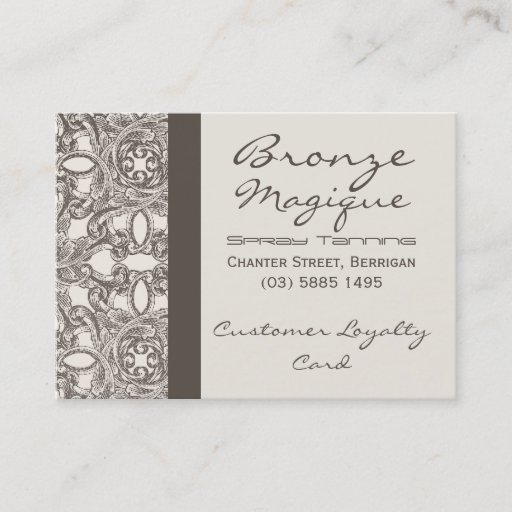 Customizable Taupe Damask Business Customer Loyalty Cards Business Card Template