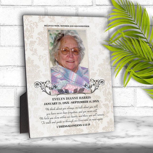 Taupe Damask Photo Memorial Plaque (Creator Uploaded)