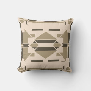 Taupe Dark Brown Beige Southwest Look Symmetrical Throw Pillow