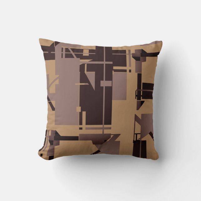Taupe Dark Brown Tan MCM Look Abstract Art Design Throw Pillow (Front)