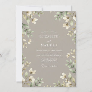 Taupe Delicate Botanical Wedding Invitation