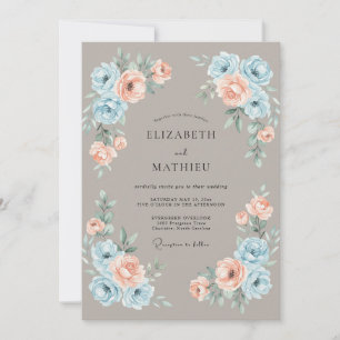 Taupe Delicate Watercolor Floral Wedding Invitation