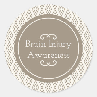 Taupe Diamond Pattern Brain Injury Awareness Classic Round Sticker