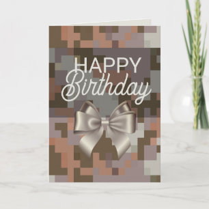 Taupe Digital & Bow Happy Birthday Card