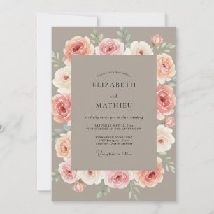 Taupe Dusty Pink Watercolor Wedding Invitation