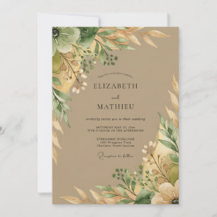 Taupe Earthy Botanical Wedding Invitation
