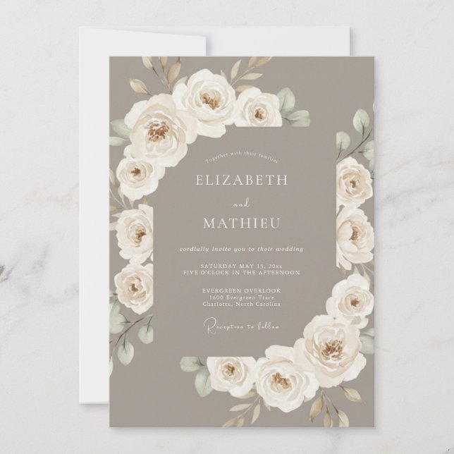 Taupe Elegant Botanical Wedding Invitation (Front)