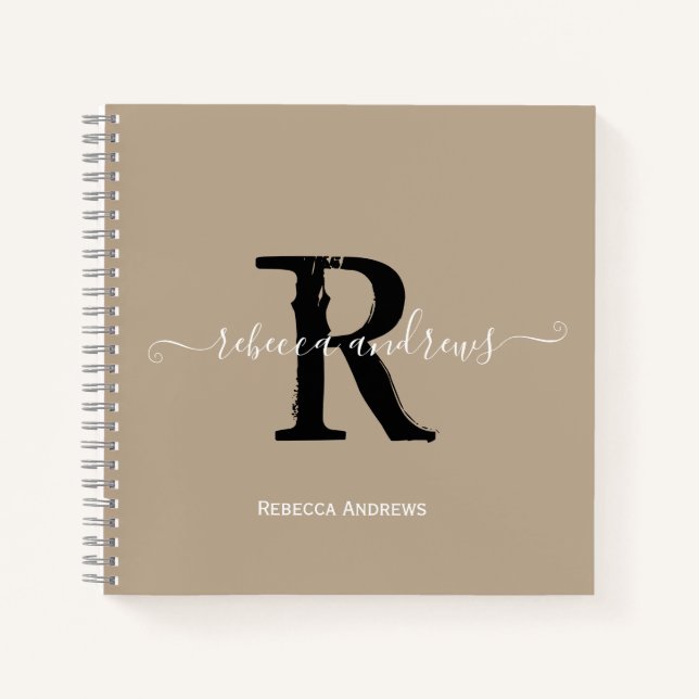 Taupe Elegant Monogram Script Name Initial Notebook (Front)