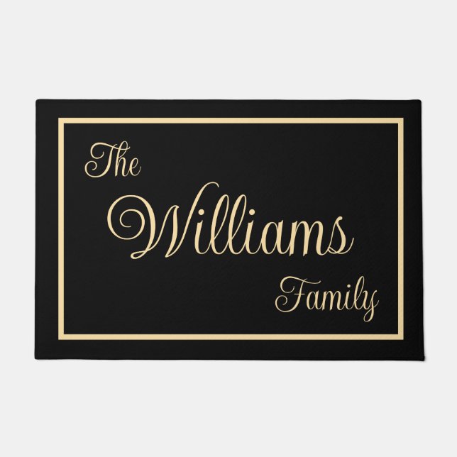 Taupe Elegant Script Family Name Welcome Gift Doormat (Front)
