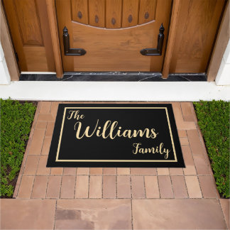 Taupe Elegant Script Family Name Welcome Gift Doormat