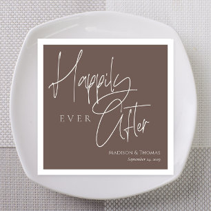 Taupe Elongated Script Happily Ever After Wedding Napkins