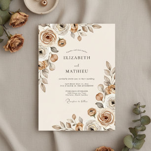 Taupe Ethereal Bloom Wedding Invitation