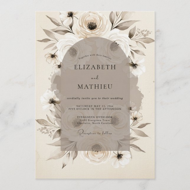 Taupe Ethereal Flora Wedding Invitation (Front)