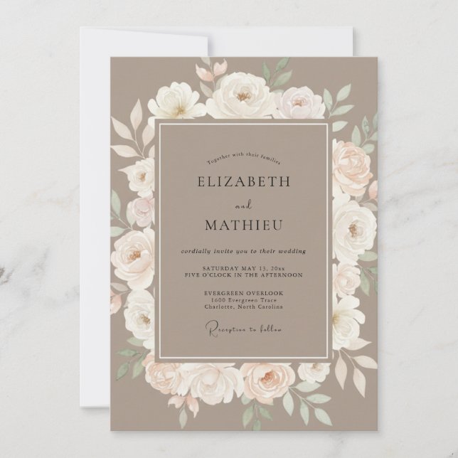 Taupe Ethereal Floral Romance Wedding Invitation (Front)