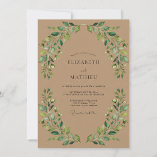 Taupe Eucalyptus Leaf Wedding Invitation