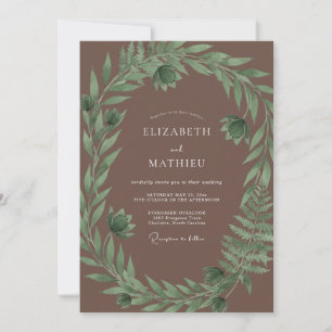 Taupe Eucalyptus Wreath Wedding Invitation