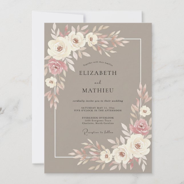 Taupe Exquisite Romantic Wedding Invitation (Front)