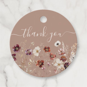 Taupe Fall Floral Wedding Favor Tags