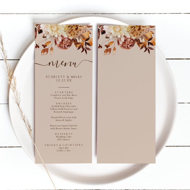 Taupe Fall Leaves Menu (Taupe Watercolor Fall Leaves Wedding Menu by Painted Paperie
)