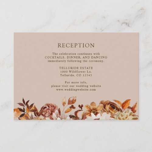 Taupe Fall Terracotta Botanical Wedding Reception  Enclosure Card
