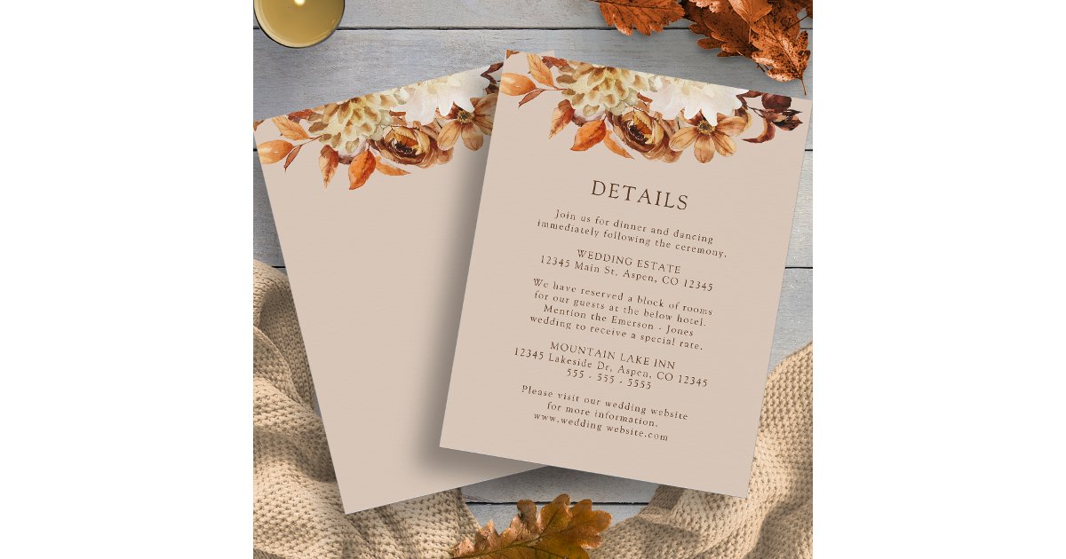 Taupe Fall Terracotta Floral Wedding Details Enclo Enclosure Card | Zazzle