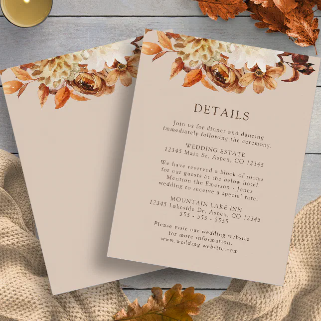 Taupe Fall Terracotta Floral Wedding Details Enclo Enclosure Card | Zazzle