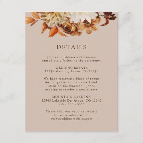 Taupe Fall Terracotta Floral Wedding Details Enclo Enclosure Card