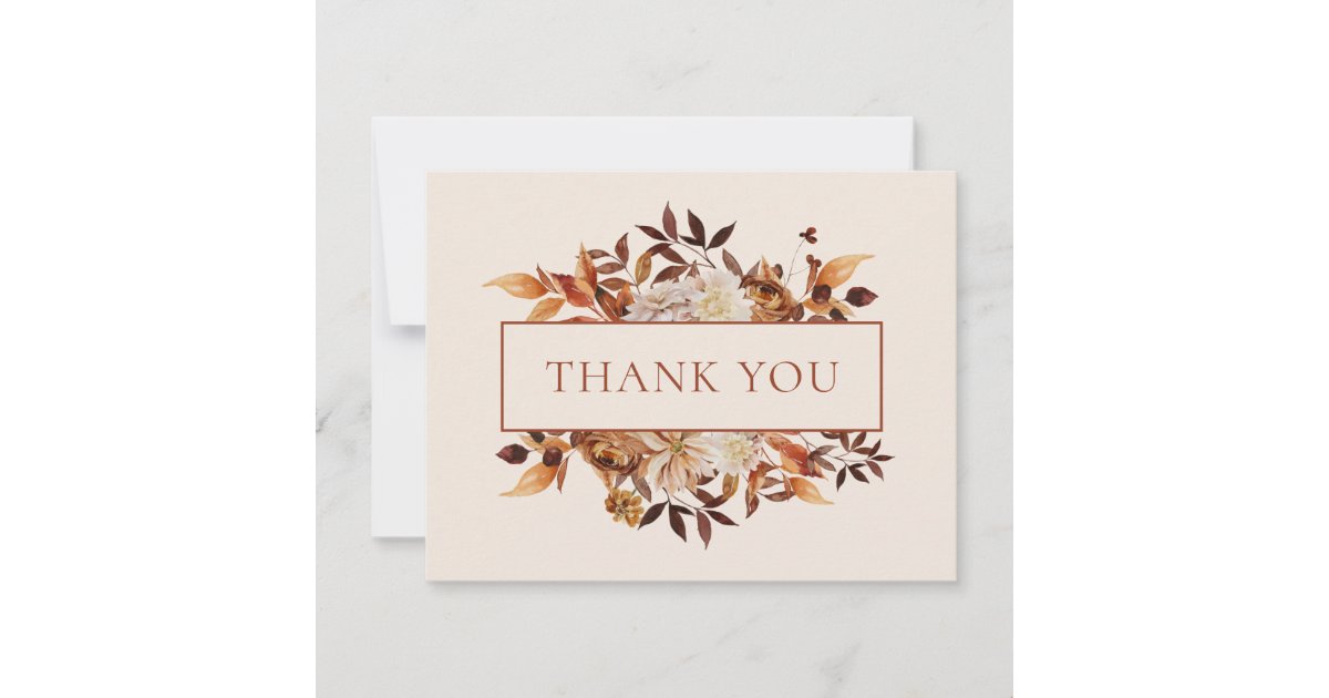 Taupe Fall Terracotta Leaves Floral Thank You Card | Zazzle