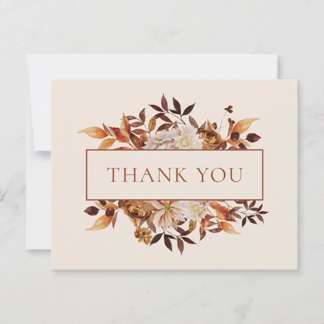 Taupe Fall Terracotta Leaves Floral Thank You Card | Zazzle