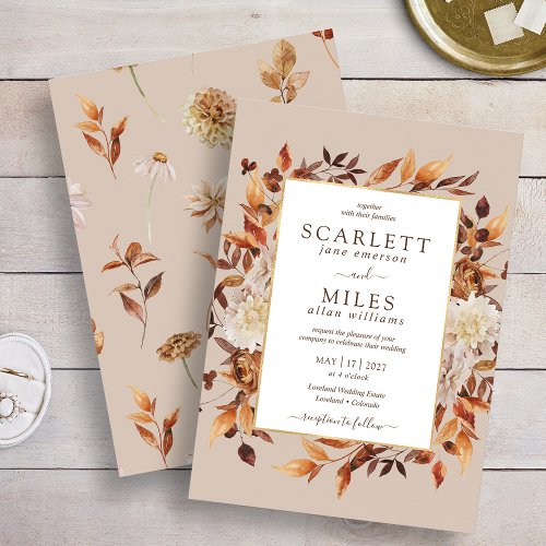 Taupe Fall Terracotta Watercolor Floral Wedding Invitation