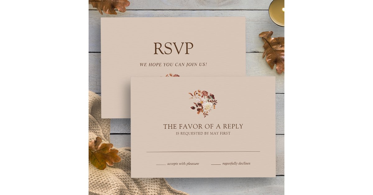 Taupe Fall Terracotta Watercolor Floral Wedding RSVP Card | Zazzle