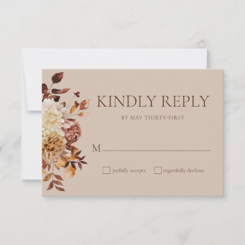 Taupe Fall Terracotta Watercolor Floral Wedding RSVP Card