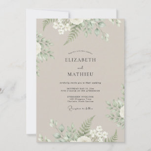 Taupe Fern Leafy Wedding Invitation