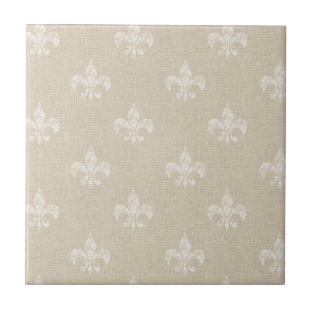 Taupe Fleur de Lis Ceramic Tile (Front)