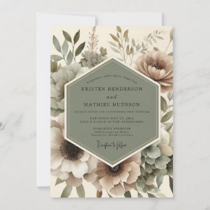 Taupe Floral Autumn Romance Wedding Invitation