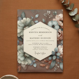Taupe Floral Bloom Wedding Invitation