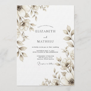 Taupe Floral Bloom Wedding Invitation