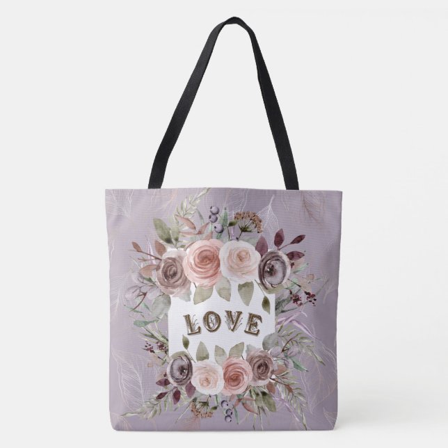  Taupe Floral Bouquet of Love Fashion Tote (Front)