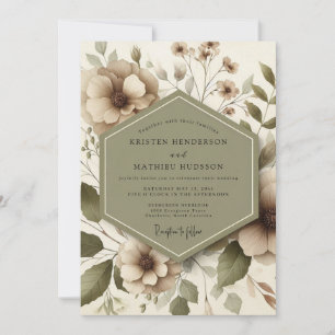 Taupe Floral Ethereal Wedding Invitation