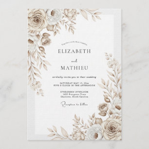 Taupe Floral Flourish Wedding Invitation