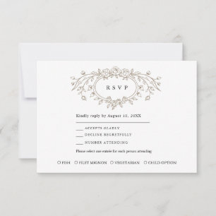 Taupe Floral Line Art Wedding Response Card