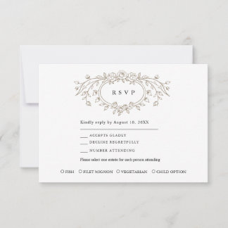Taupe Floral Line Art Wedding Response Card